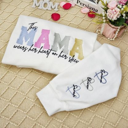 Personalized Heart On Sleeve Embroidered Sweatshirt-A Thoughtful Gift For Mom & Grandma