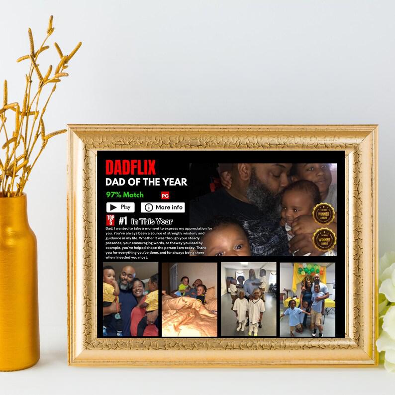 Editable Father's Day Gifts, A Fathers Love, Best Dad Ever, Dadflix Movie Photo Frame