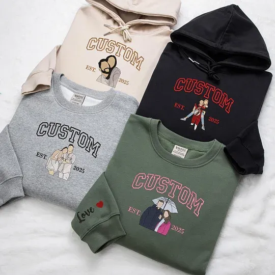 Custom Personalized Embroidered Portrait from Photo Hoodie