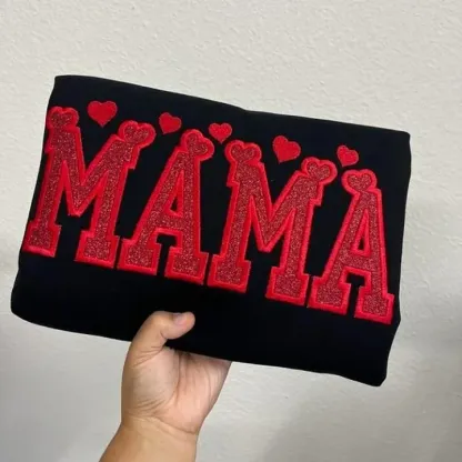 Custom Hearts Glitter Embroidered Nickname Applique Sweatshirt