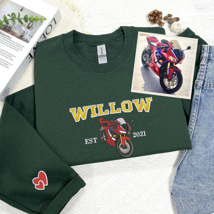 Personalized Sweatshirt Embroidered Car Photo Line Design Custom Name Attractive Gift for Car Lovers