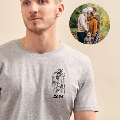 Custom Embroidered Line Drawing Portrait T-shirt & Sweatshirt - Personalized Photo Embroidery, Perfect Gift for Father's Day & Mother's Day, Unisex Custom Apparel