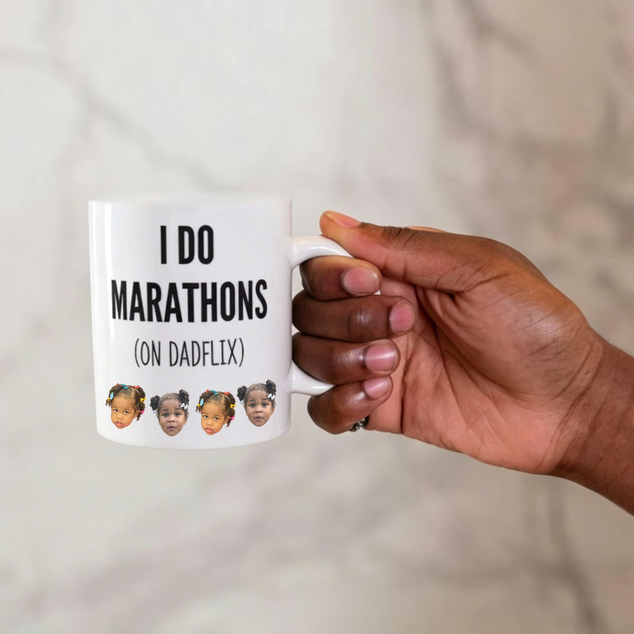 Dadflix Marathon Mug with Custom Kid Photos - Funny Father's Day Gift for Dad