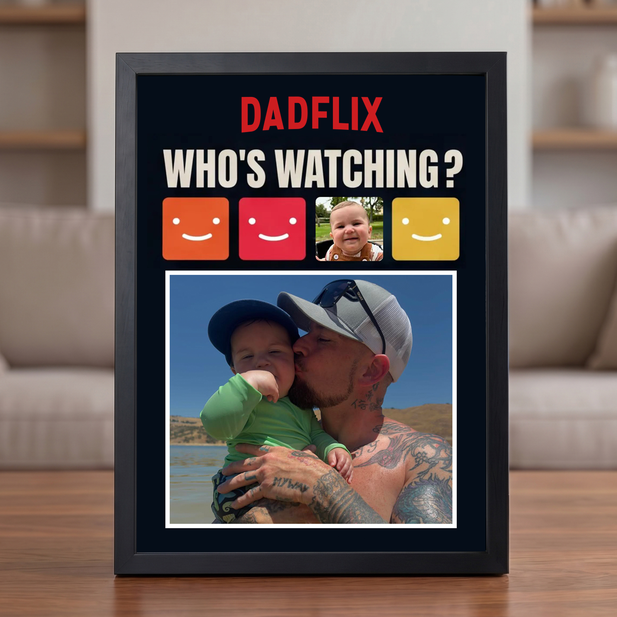 Custom Dadflix "Who's Watching?" Sign Frame - Personalized Father's Day Gift