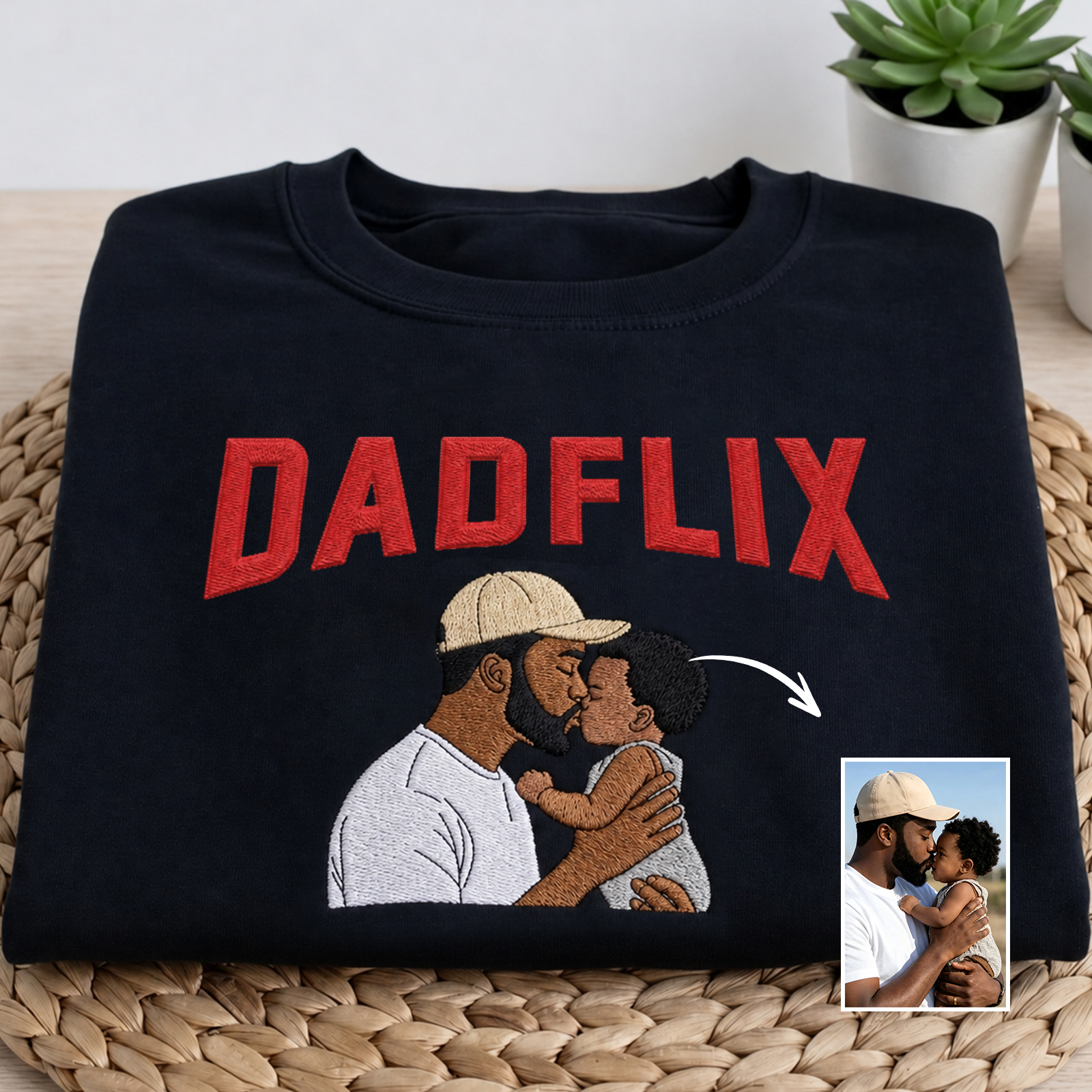 Personalized Dadflix Photo Embroidered Sweatshirt Father's Day Gift– Custom Dadflix T-Shirt, Sweatshirt & Hoodie for Dad