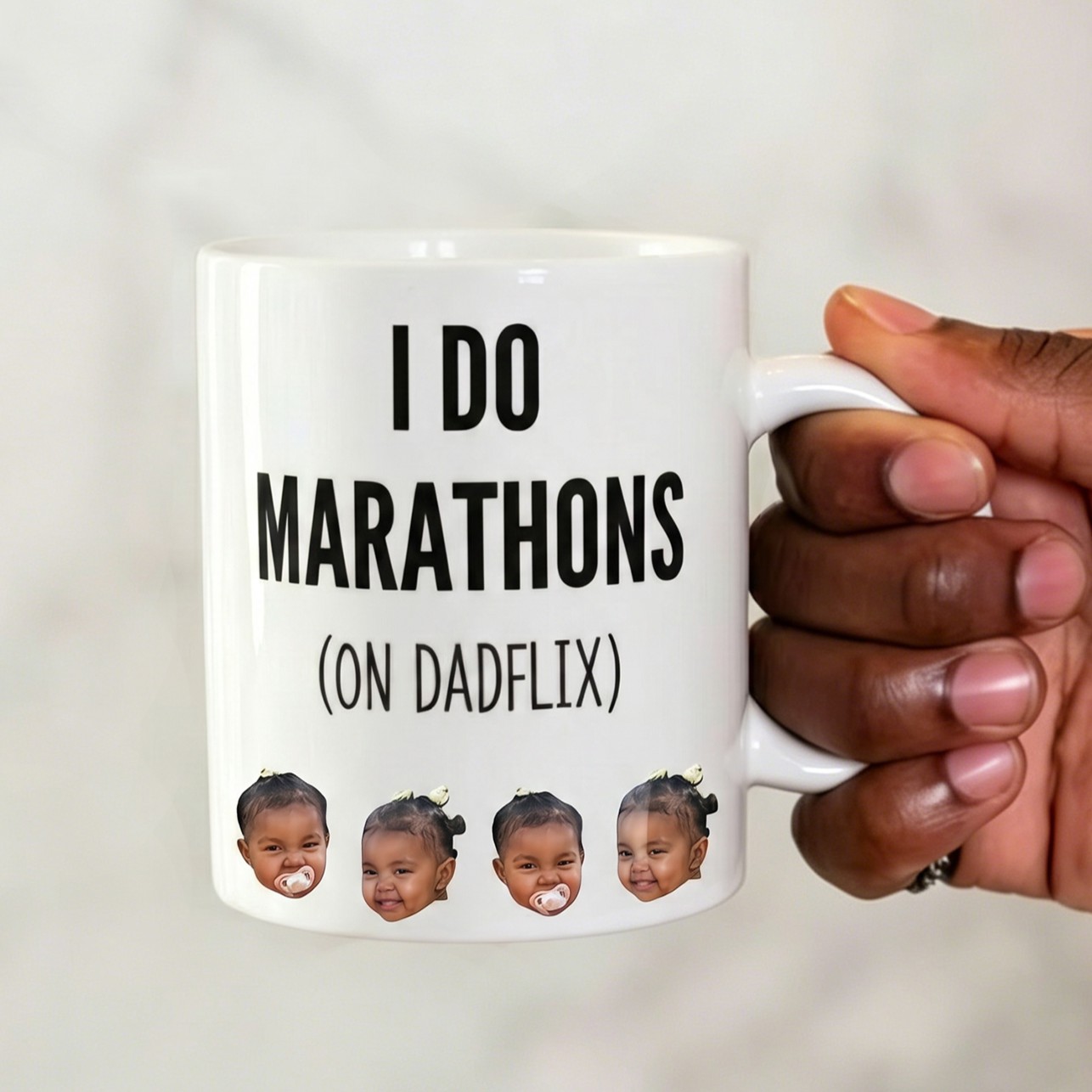Dadflix Marathon Mug with Custom Kid Photos - Funny Father's Day Gift for Dad