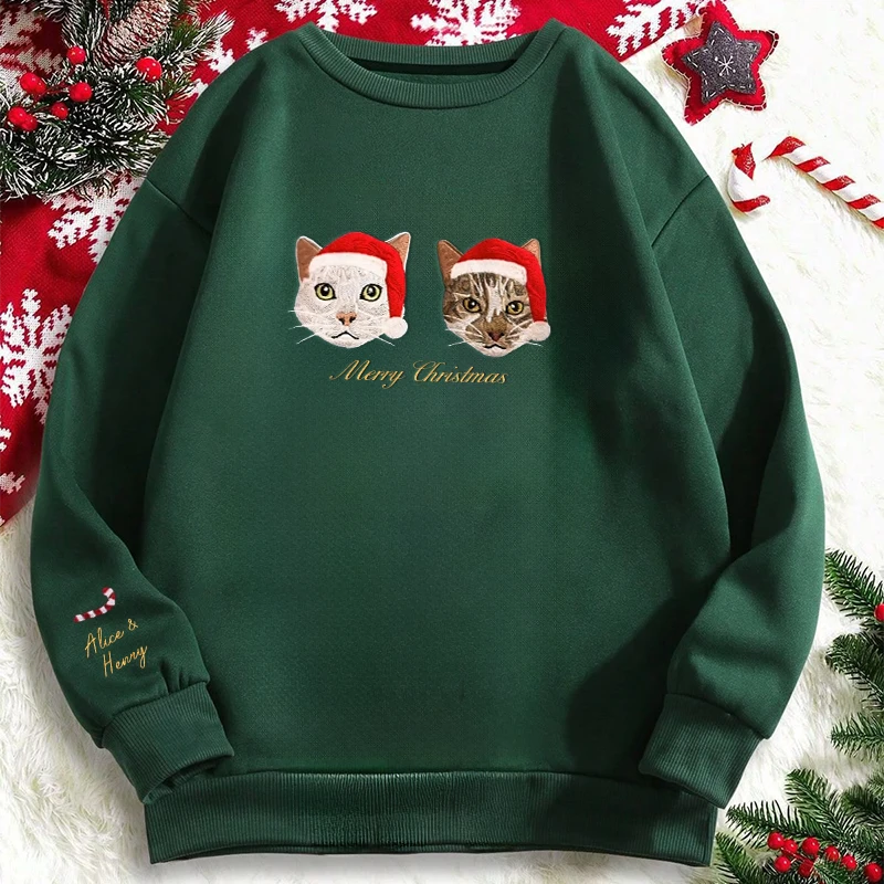 Custom Embroidered Pet Portrait Christmas Sweatshirt Hoodie T-shirt Christmas Gift