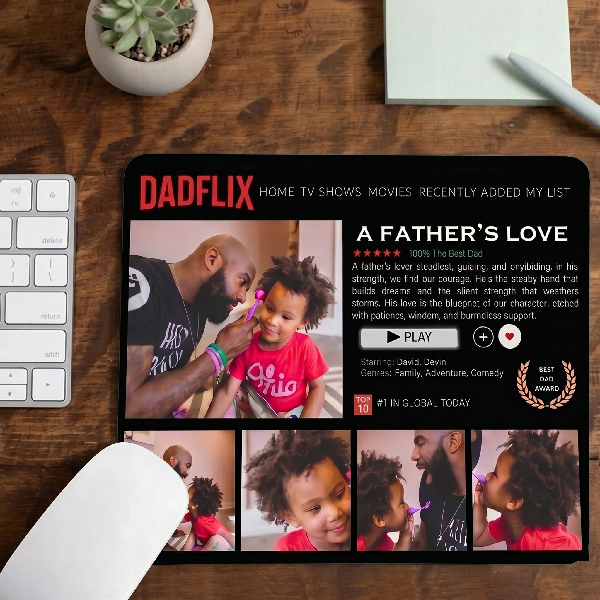 Custom DADFLIX A Father's Love Mouse Pad for Dad - Personalized Streaming Service Desk Mat with Multiple Photos & Text - Funny Father's Day Gift 