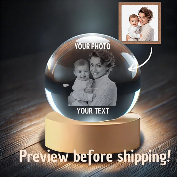 Customized Mother-Child Photo Crystal Ball Night Light, Freeze The Baby's First Day In The Mother's World