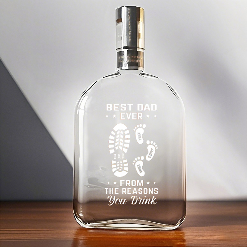 Custom Best Dad Ever Footprint Whiskey Bottle With Child's Name, Gift For Dad