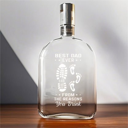 Custom Best Dad Ever Footprint Whiskey Bottle With Child's Name, Gift For Dad