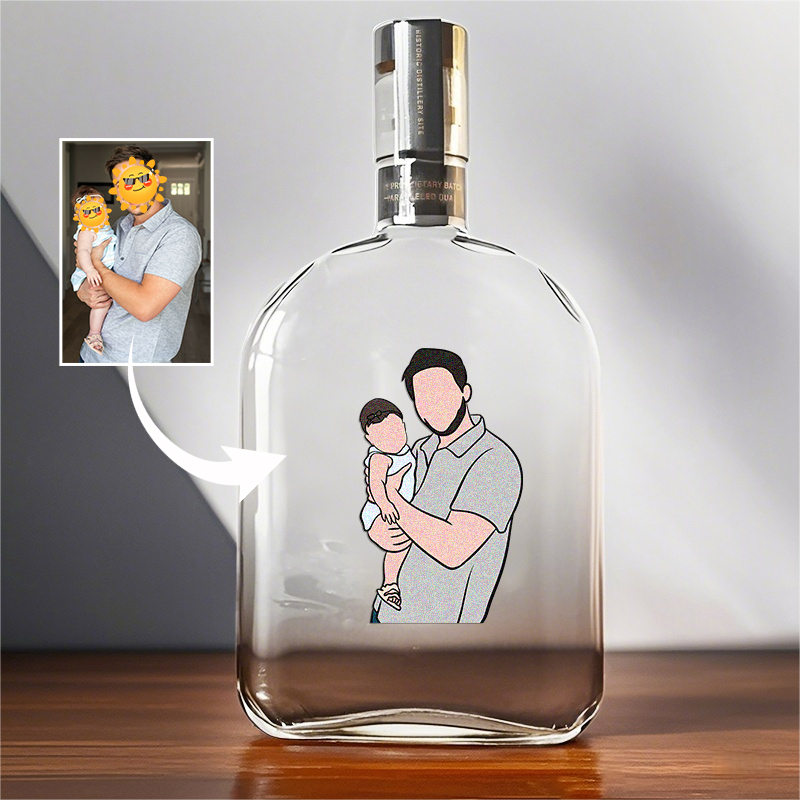 Custom Colored Portrait Whiskey Bottle, Father's Day Gift For Dad