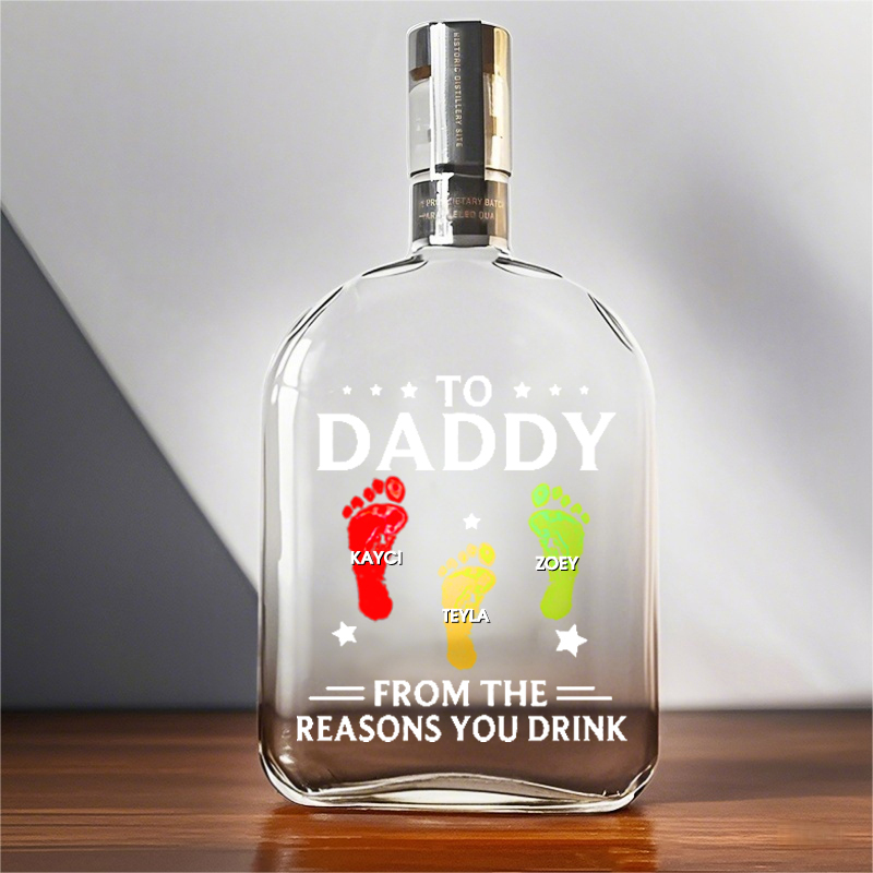 To My First And Forever Hero - Footprints With Child's Name - Whiskey Bottle For Dad And Grandpa On Father's Day