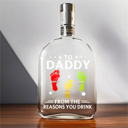 To My First And Forever Hero - Footprints With Child's Name - Whiskey Bottle For Dad And Grandpa On Father's Day