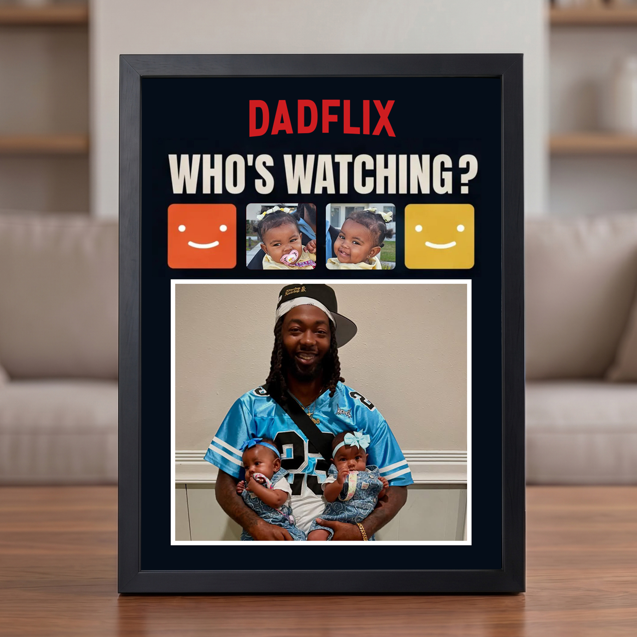Custom Dadflix "Who's Watching?" Sign Frame - Personalized Father's Day Gift