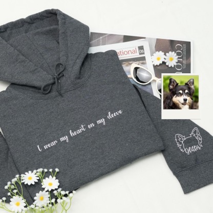 I Wear My Heart On My Sleeve-Custom Embroidered Pet Ears Sweatshirt