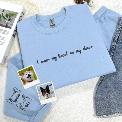 I Wear My Heart On My Sleeve-Custom Embroidered Pet Ears Sweatshirt