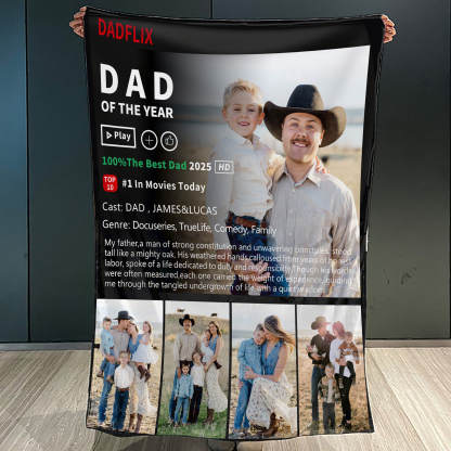 Customized Dadflix Movie Blanket, Movie Photo Collage Blanket, Father's Day Gift For Dad