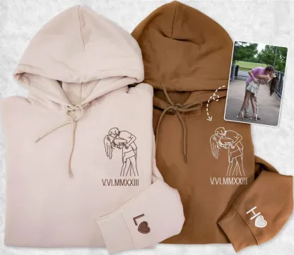 Custom Embroidered Sweatshirt Portrait - Personalized Couple Gift, Add Roman Numerals at the Bottom of Photo, Perfect Anniversary Gift