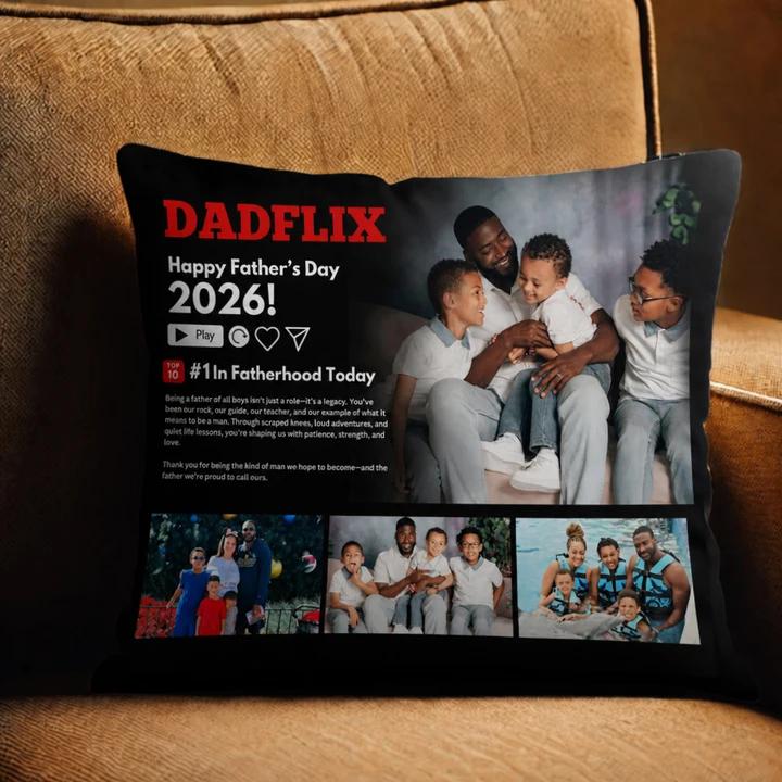 Personalized Dadflix Happy Father's Day Throw Pillow – Custom Movie Poster Cushion Gift for Father’s Day
