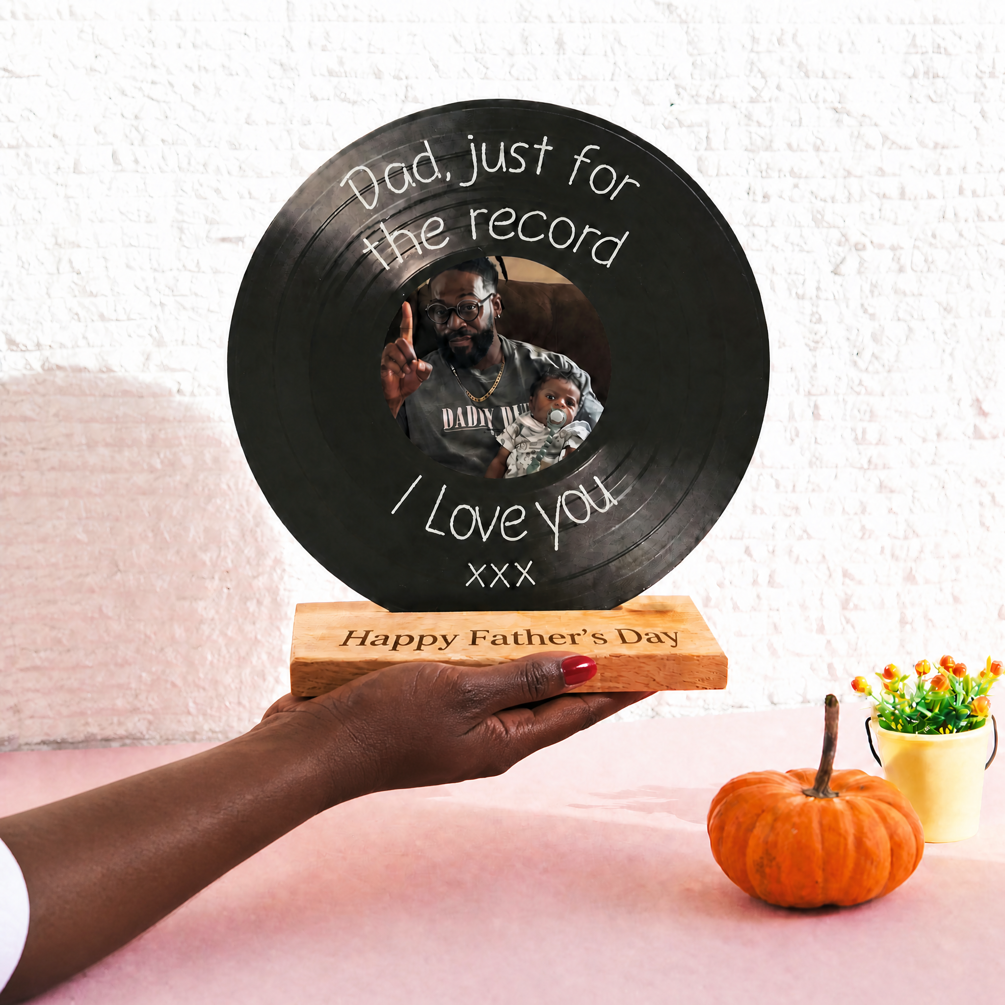Personalized DAD Vinyl Record Stand - "Just For The Record I Love You" Custom Photo Upload - Father's Day Gift for Dad, Grandpa