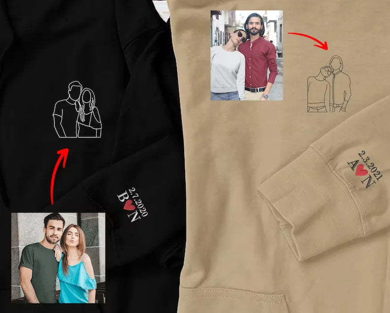 Custom Embroidered Sweatshirt Portrait Couple Family Gift (2 for Couples Free Shipping)