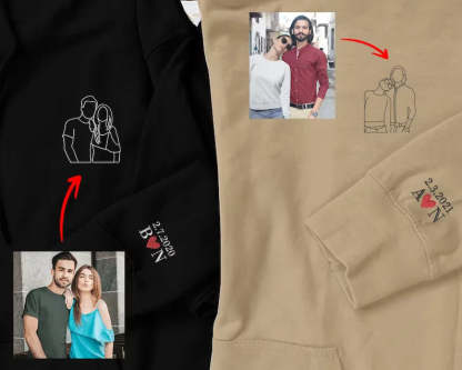 Custom Embroidered Sweatshirt Portrait Couple Family Gift (2 for Couples Free Shipping)