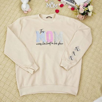 Personalized Heart On Sleeve Embroidered Sweatshirt-A Thoughtful Gift For Mom & Grandma