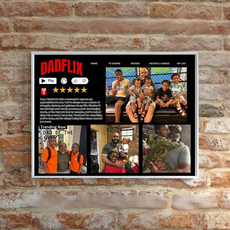Editable Father's Day Gifts, A Fathers Love, Best Dad Ever, Dadflix Movie Photo Frame
