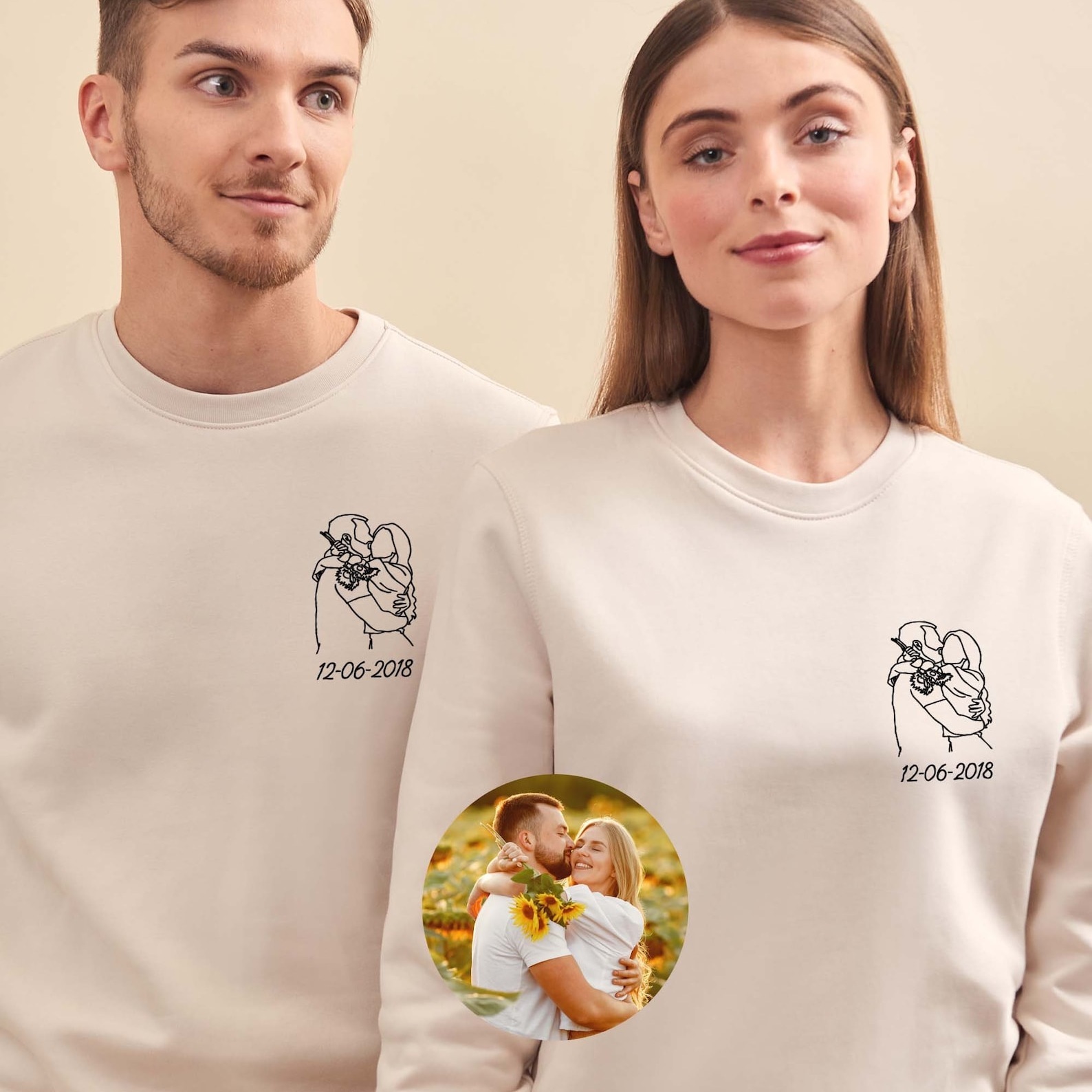 Custom Embroidered Line Drawing Portrait T-shirt & Sweatshirt - Personalized Photo Embroidery, Perfect Gift for Father's Day & Mother's Day, Unisex Custom Apparel