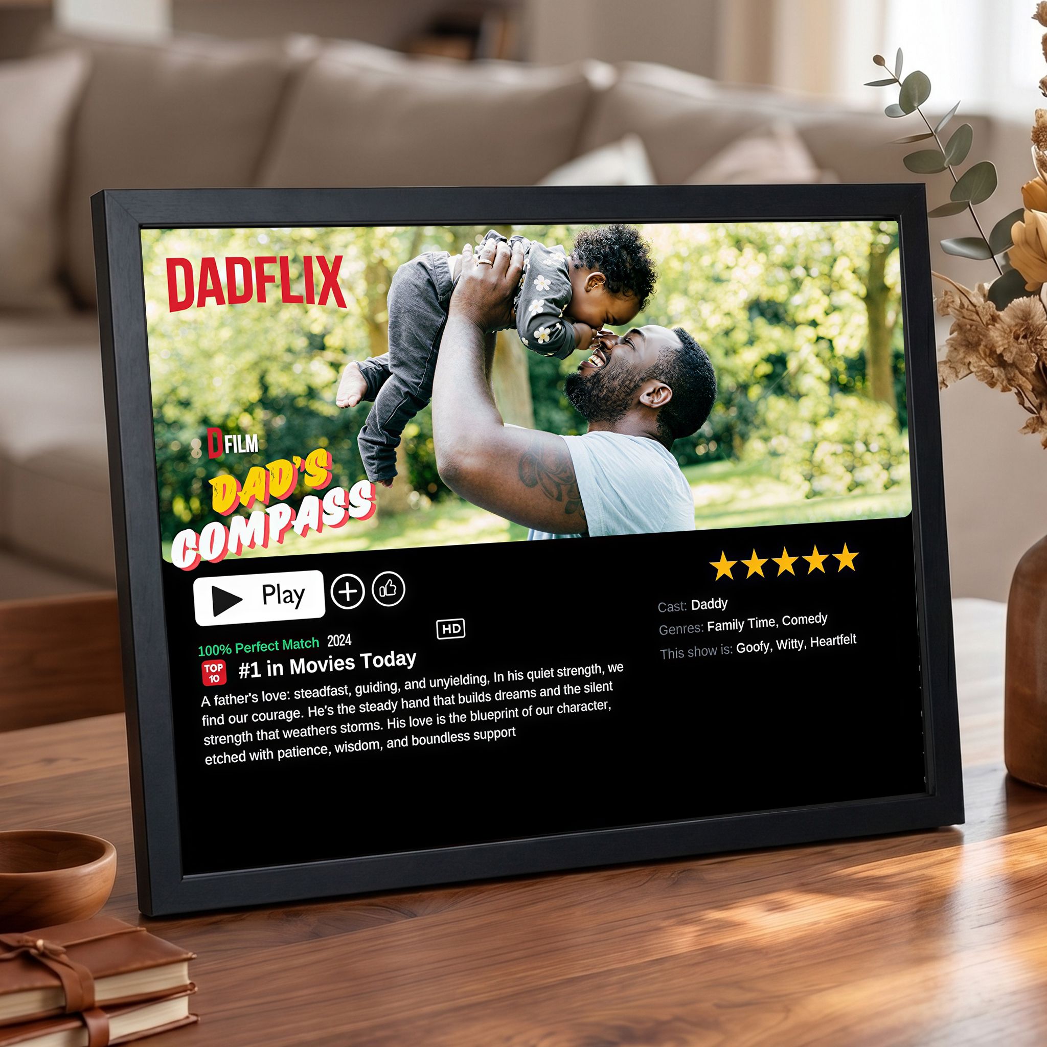 Dadflix Movie Design Photo Frame, Photo Collage Gift For Dad, Father's Day Memorial Gift