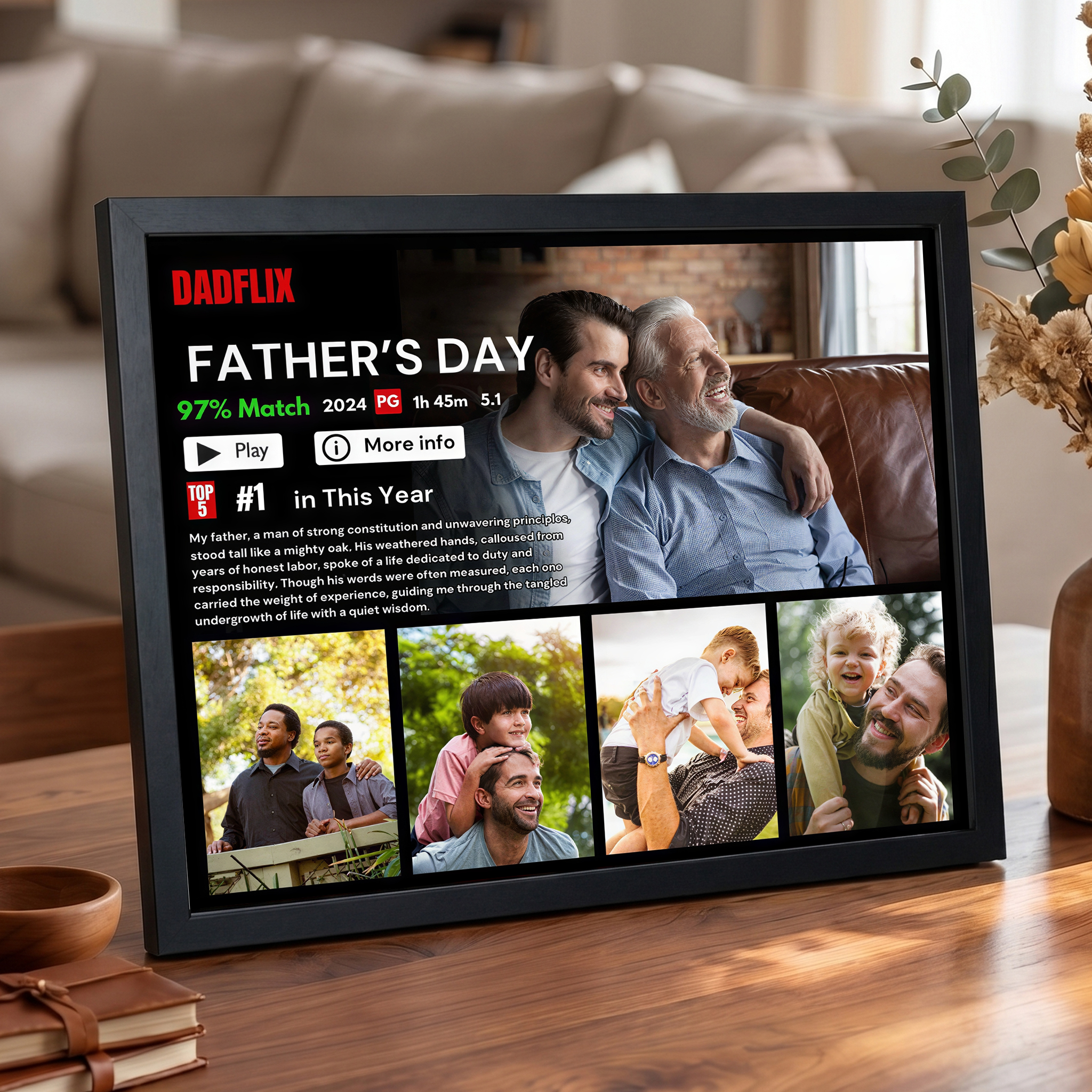 Customized Dadflix Movie Photo Frame, Movie Photo Collage, Father's Day Gift For Dad
