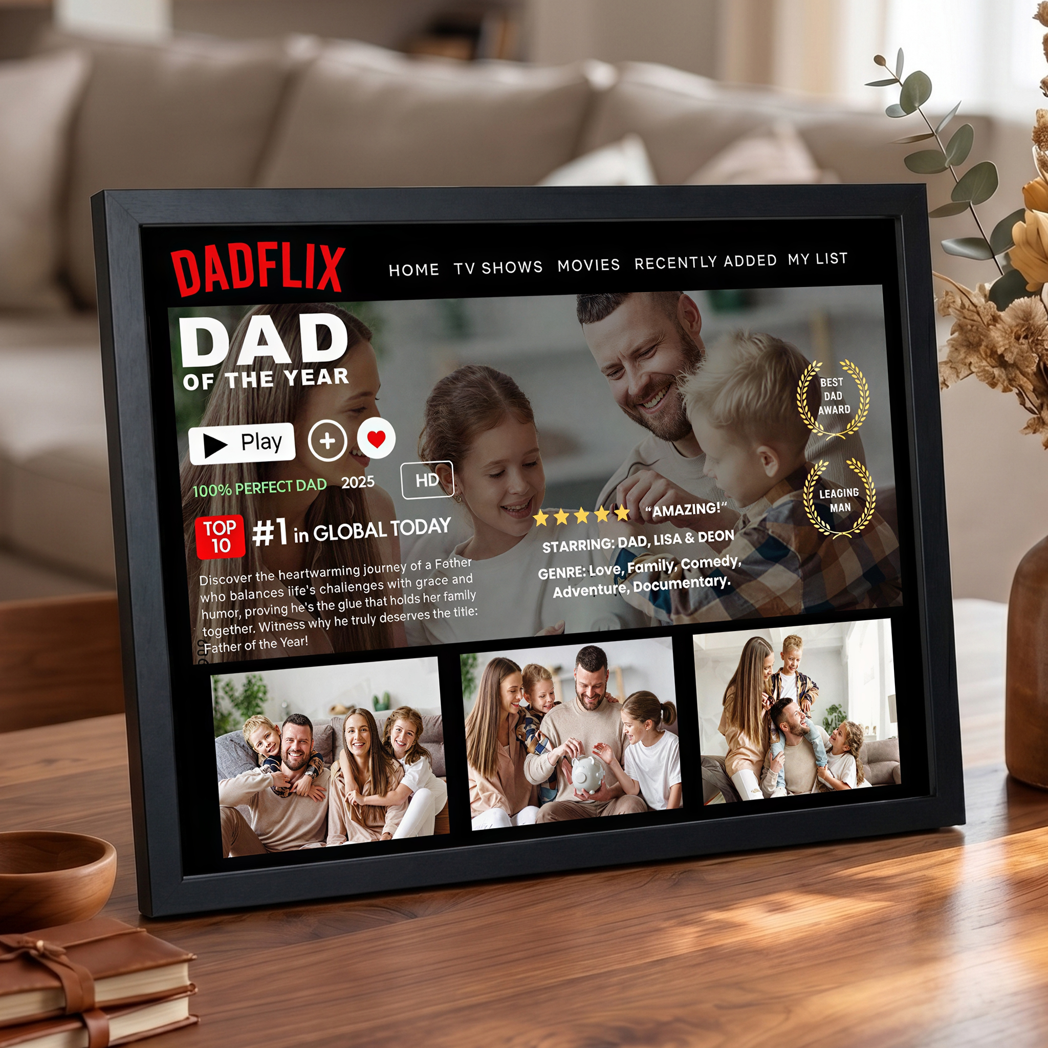 Custom Dadflix Movie Photo Frame, Father's Day Gift For Grandpa