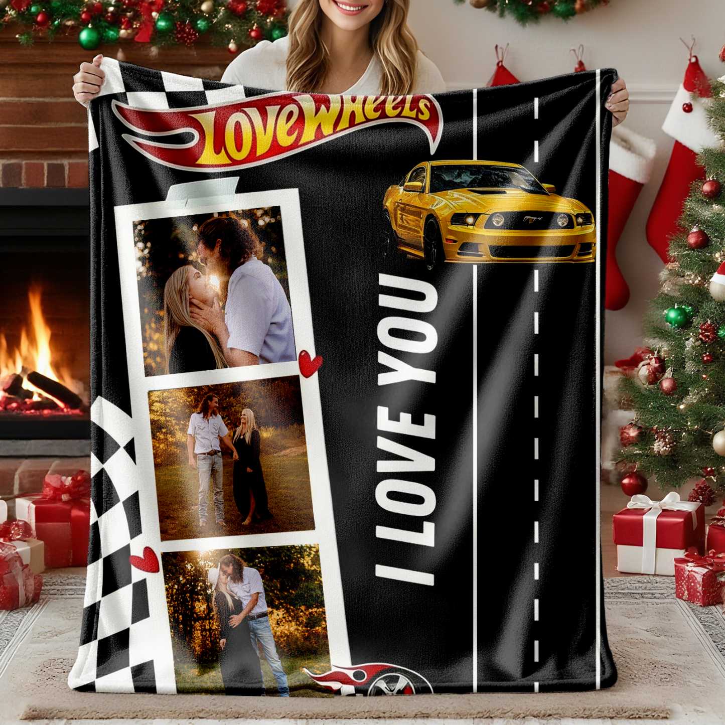 Custom Love Wheels Car Photo Blanket Couple Photo Blanket