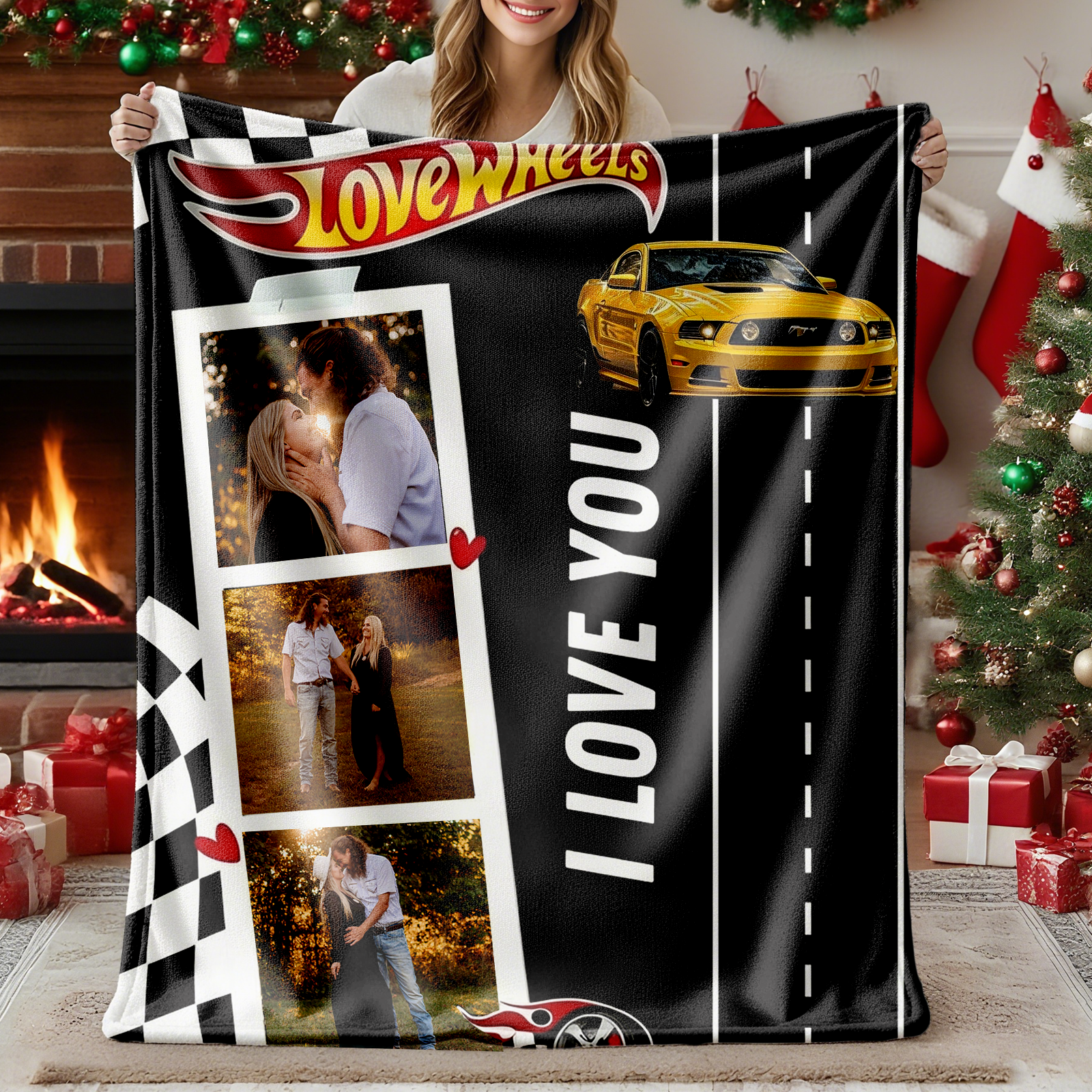 Custom Love Wheels Car Photo Blanket Couple Photo Blanket