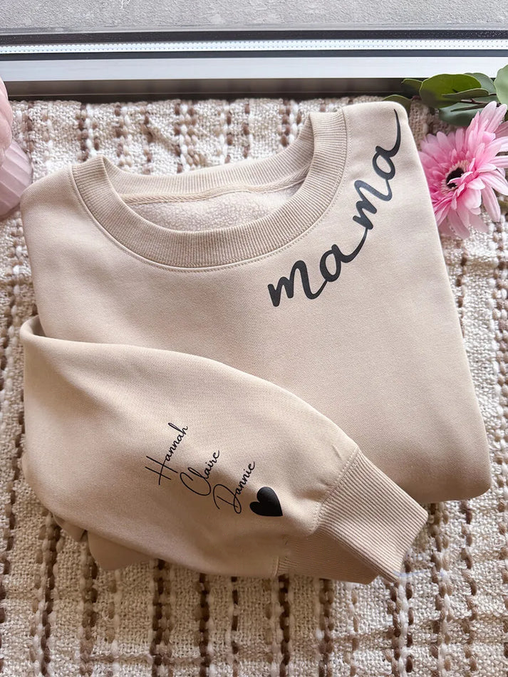 Custom Collar Mama T-shirt/Sweatshirt/Hoodie with Kids Names on Sleeve
