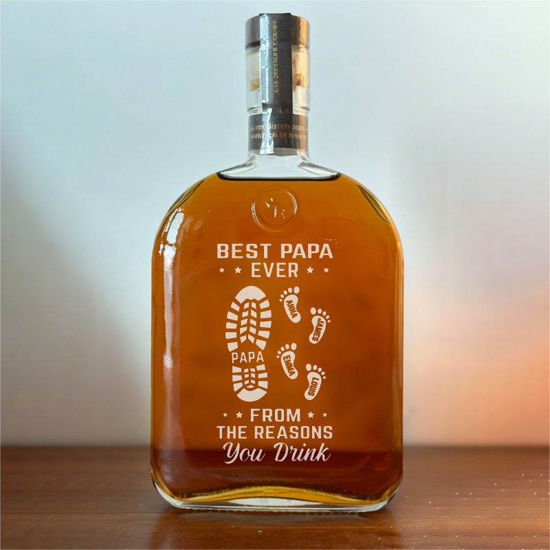Custom Best Dad Ever Footprint Whiskey Bottle With Child's Name, Gift For Dad