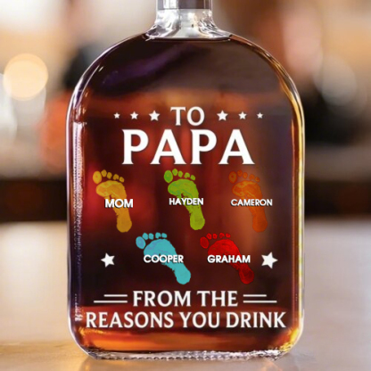 To My First And Forever Hero - Footprints With Child's Name - Whiskey Bottle For Dad And Grandpa On Father's Day