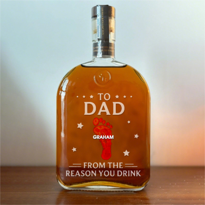 To My First And Forever Hero - Footprints With Child's Name - Whiskey Bottle For Dad And Grandpa On Father's Day
