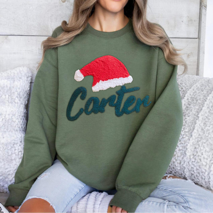 Custom Punch Needle Embroidered Christmas Name Sweatshirt