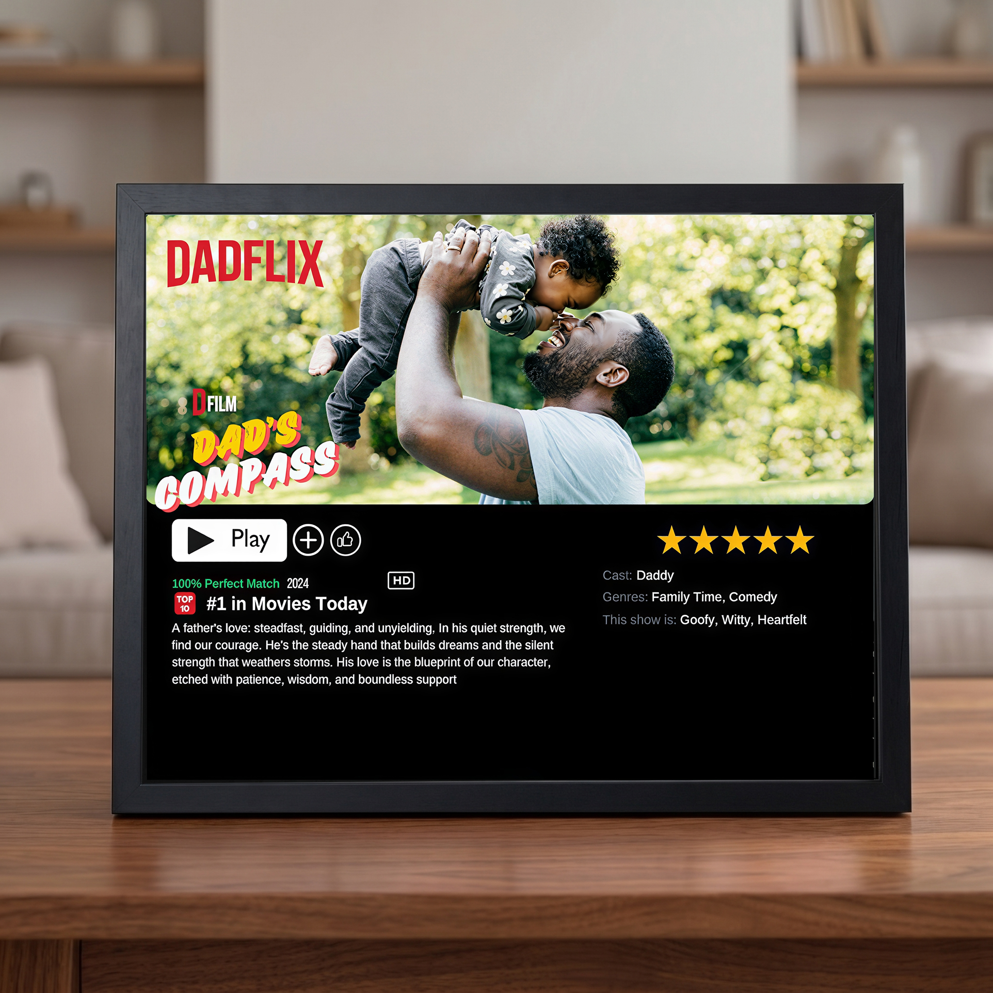 Dadflix Movie Design Photo Frame, Photo Collage Gift For Dad, Father's Day Memorial Gift