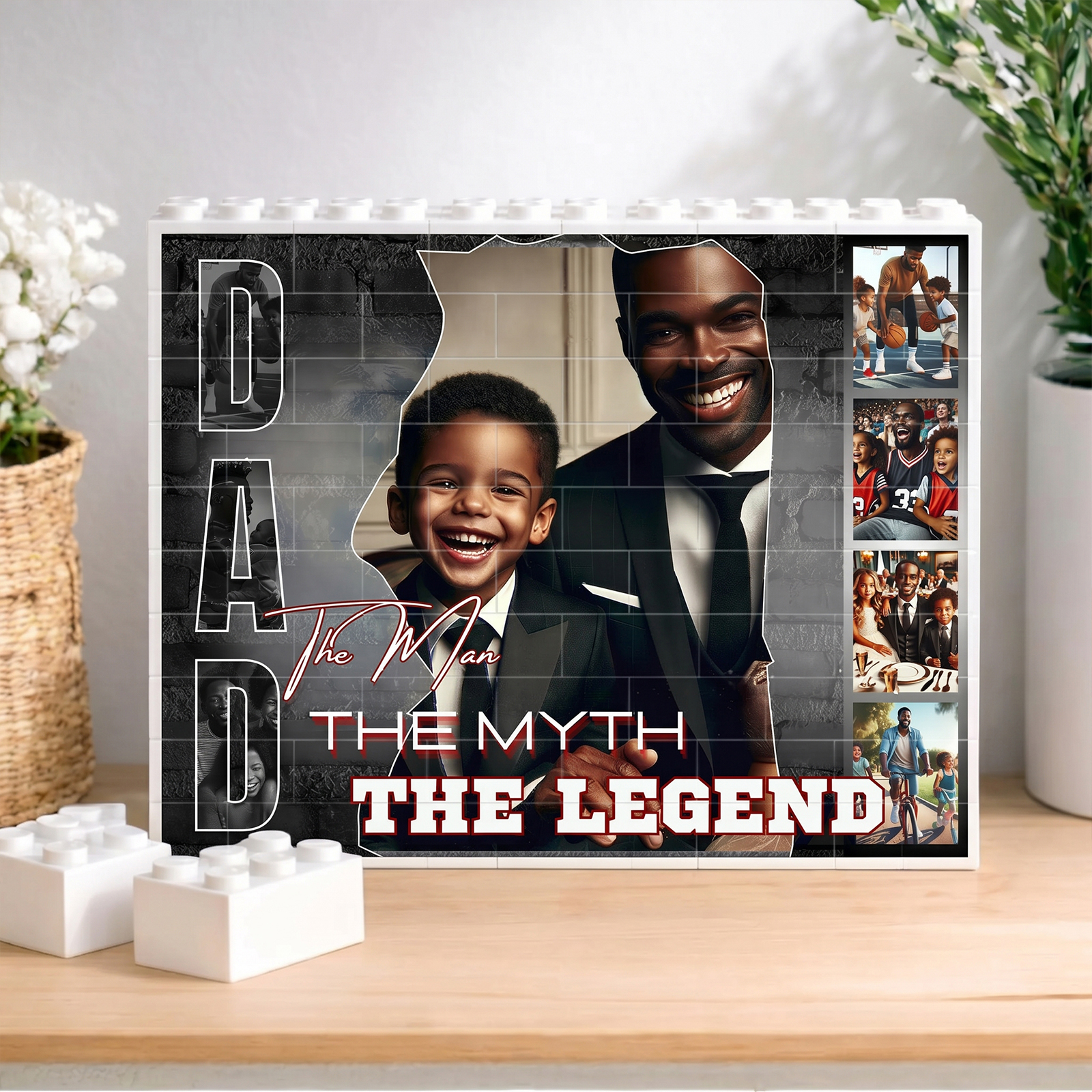Personalized Dad the Legend Building Blocks - Custom Photo Collage Bricks for Dad - Father's Day Gift