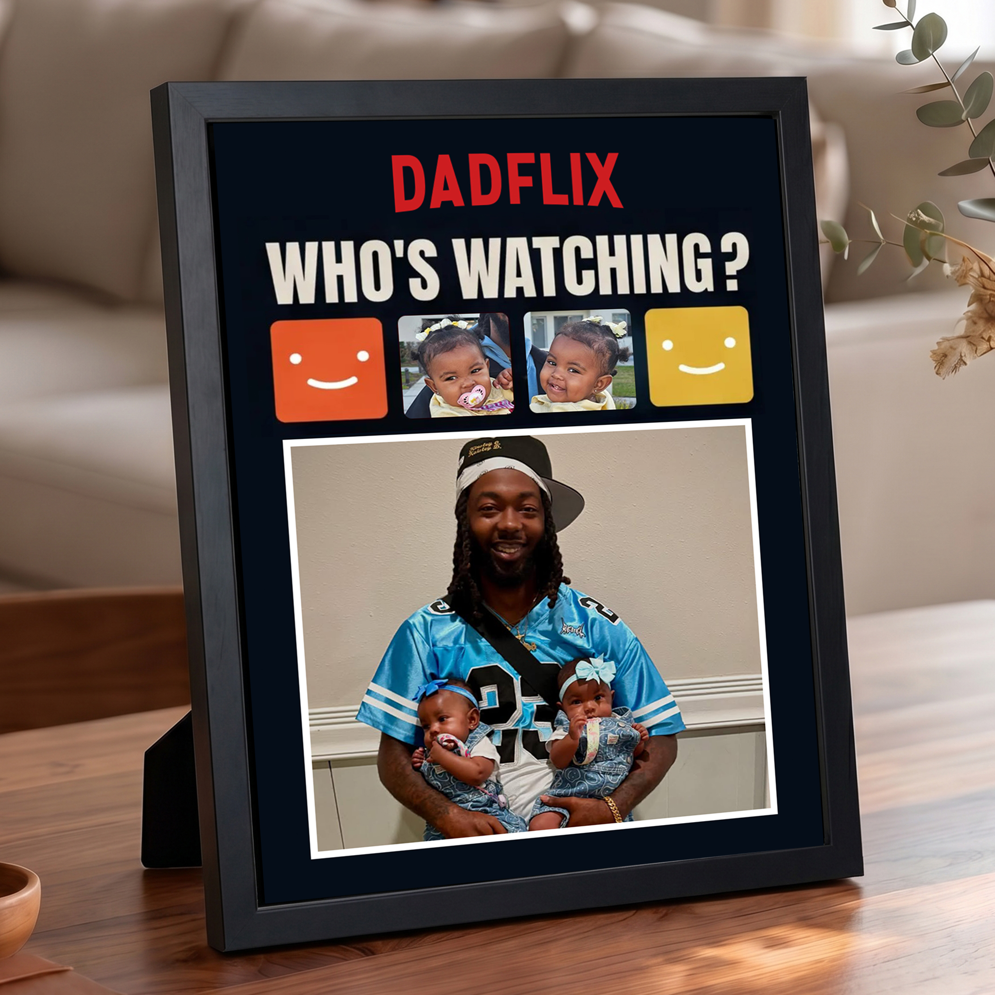 Custom Dadflix "Who's Watching?" Sign Frame - Personalized Father's Day Gift