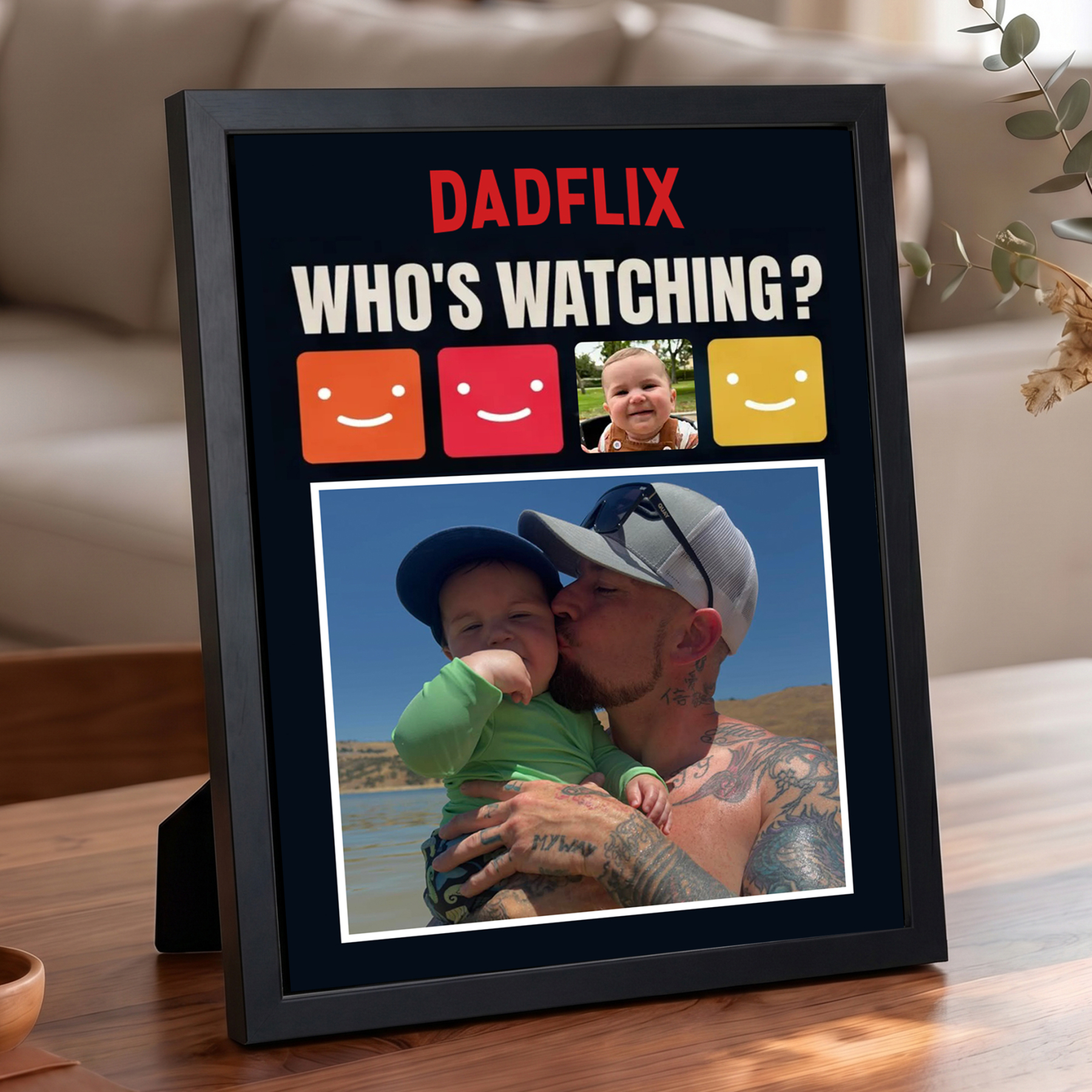 Custom Dadflix "Who's Watching?" Sign Frame - Personalized Father's Day Gift