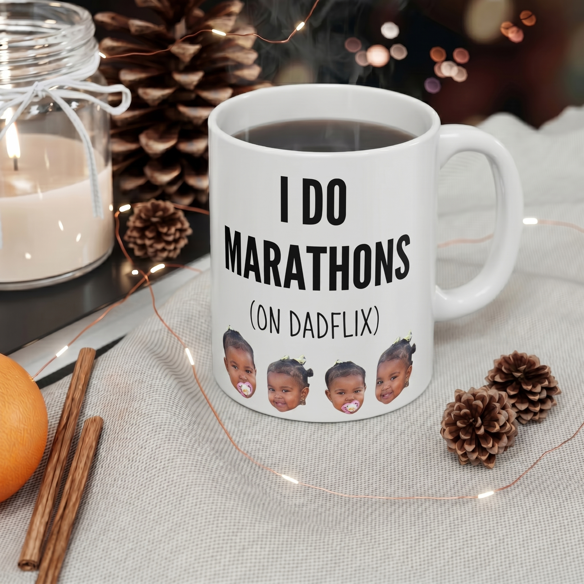 Dadflix Marathon Mug with Custom Kid Photos - Funny Father's Day Gift for Dad