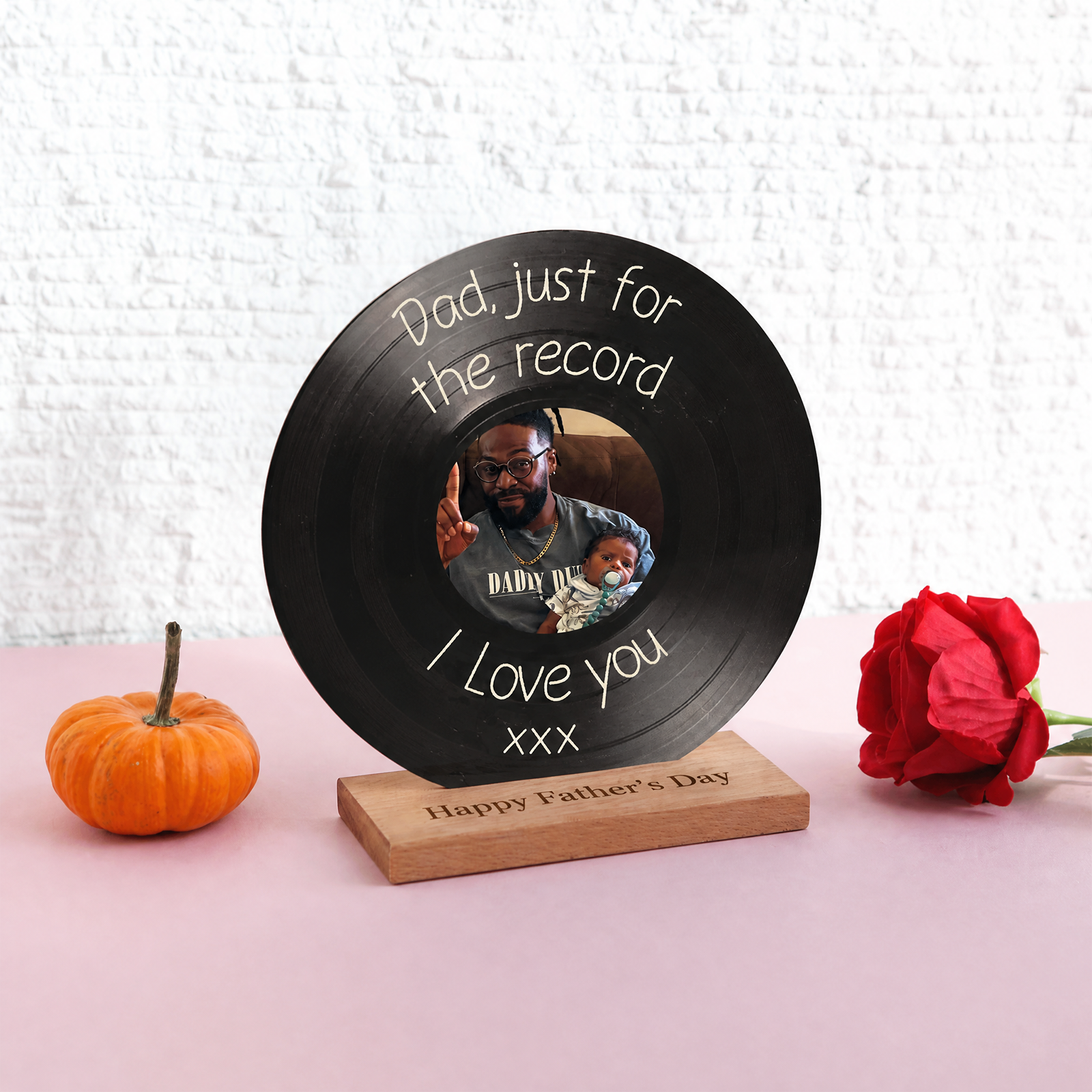 Personalized DAD Vinyl Record Stand - "Just For The Record I Love You" Custom Photo Upload - Father's Day Gift for Dad, Grandpa