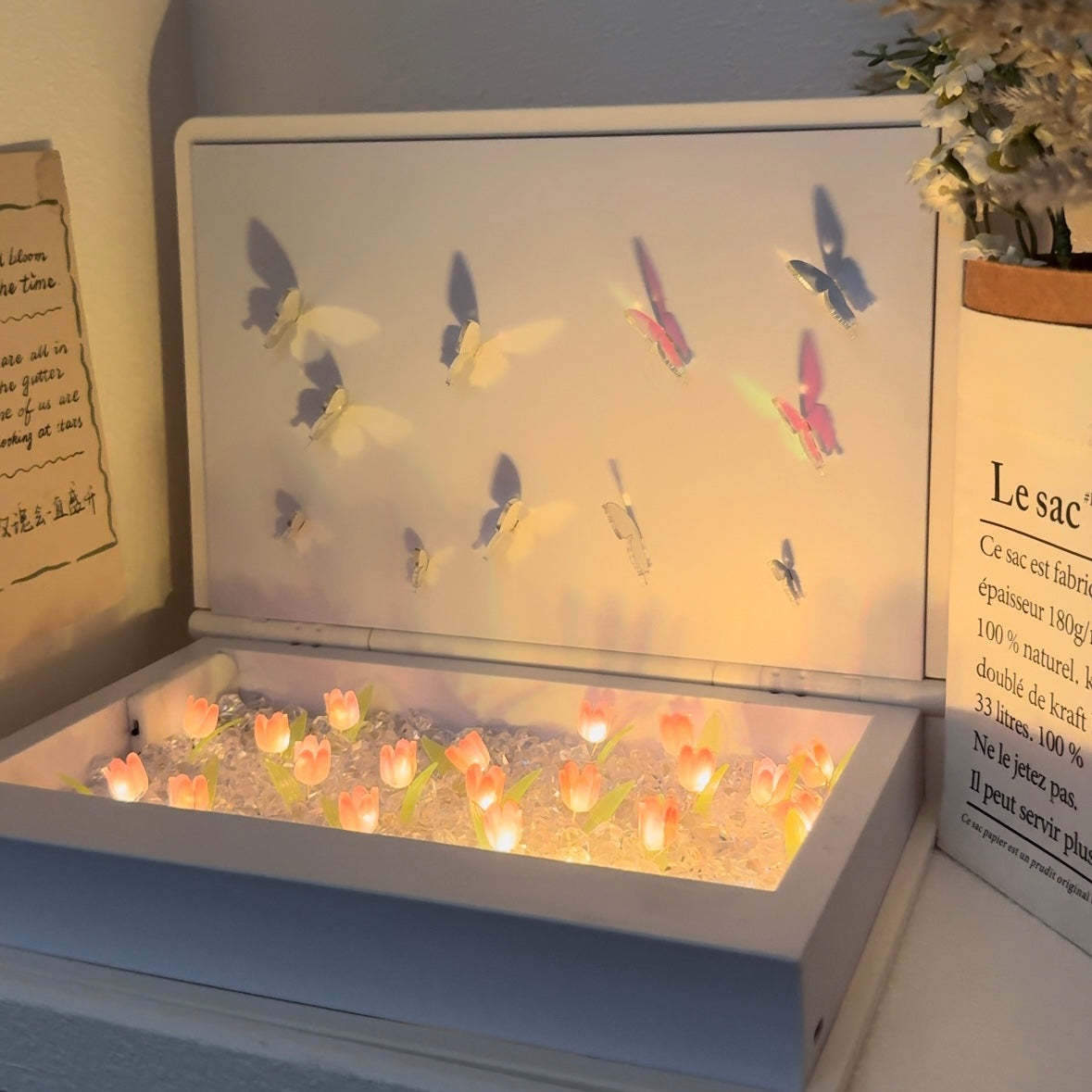 Creative Dynamic Butterfly and Tulip DIY Handmade Night Light | Unique Home Decor and Romantic Lighting