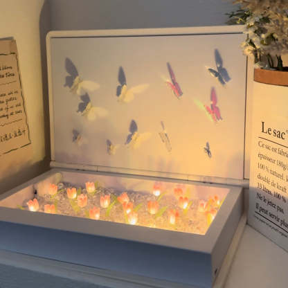 Creative Dynamic Butterfly and Tulip DIY Handmade Night Light | Unique Home Decor and Romantic Lighting
