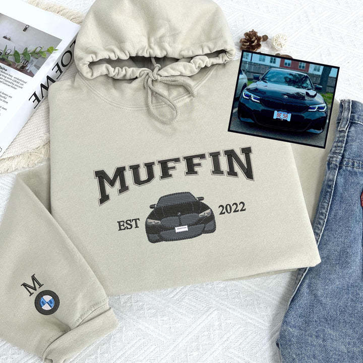 Personalized Sweatshirt Embroidered Car Photo Line Design Custom Name Attractive Gift for Car Lovers