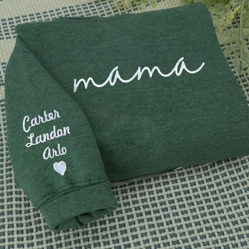Embroidered custom Mama Sweatshirt - Kid Names on Sleeve -Perfect for Mothers Day, Birthday, New Mom
